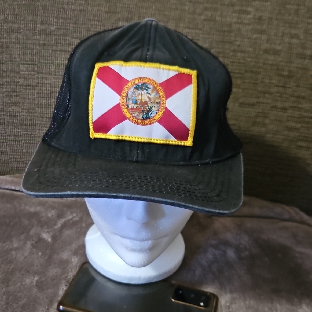 Black Trucker Hat with Florida Flag Patch